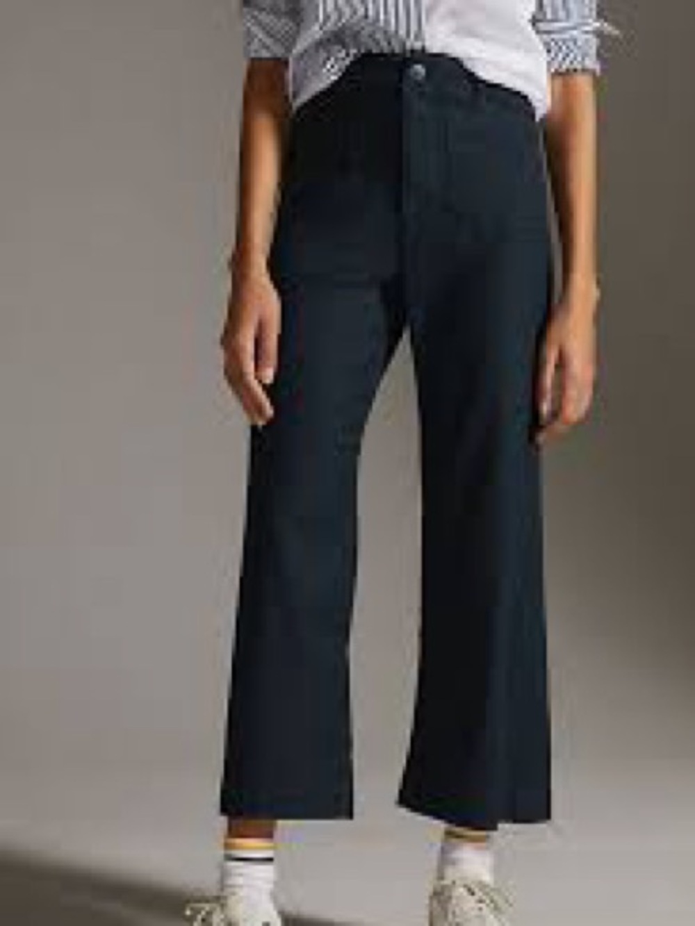 Anthropologie Maeve The Colette Wide Leg Crop Pants Navy Blue 26 Linen Blend